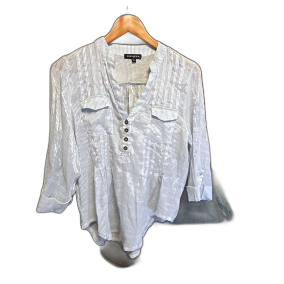 Ava & Grace Striped Henley Top - Size Large - Picture 2 of 5